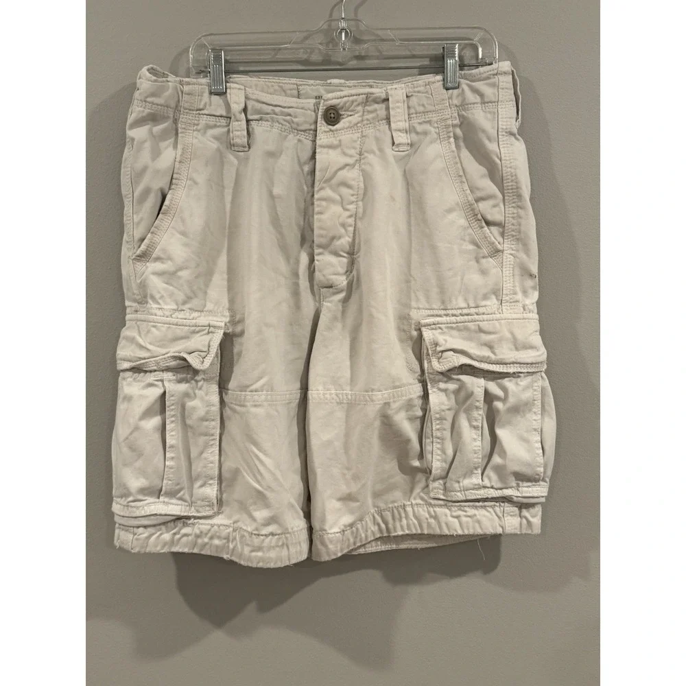 Abercrombie & Fitch Cargo Shorts Men 32 Beige Khaki Pocket Button Fly Drawstring